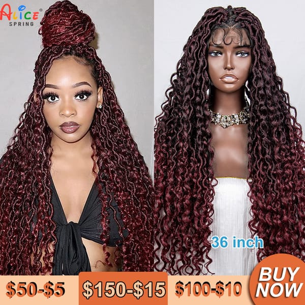 36 Inches Braided Wigs Synthetic Full Lace Front Wigs with Baby Hair Pre-plucked Full Lace Wig for Black Women Daily Wear