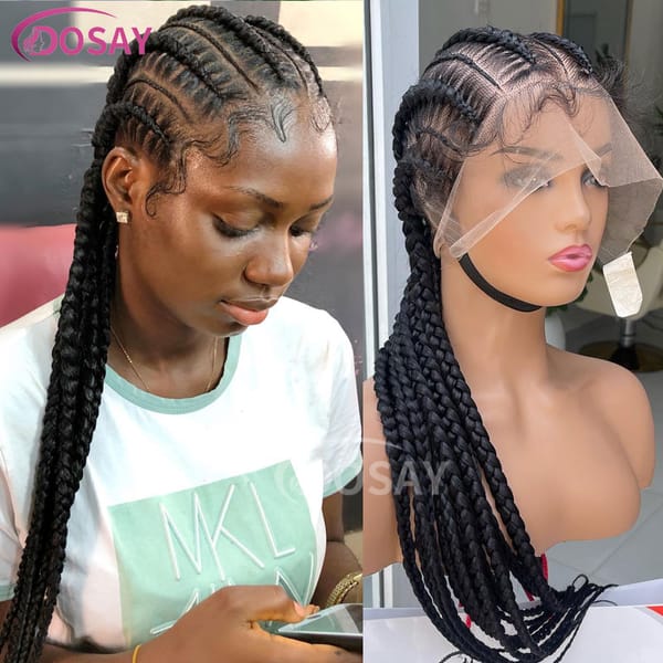 36" Full Lace Braided Wigs Synthetic Jumbo Braids Cornrows Braids Wig Knotless Box Braided Wigs Black Women Lace Front Wigs Hair
