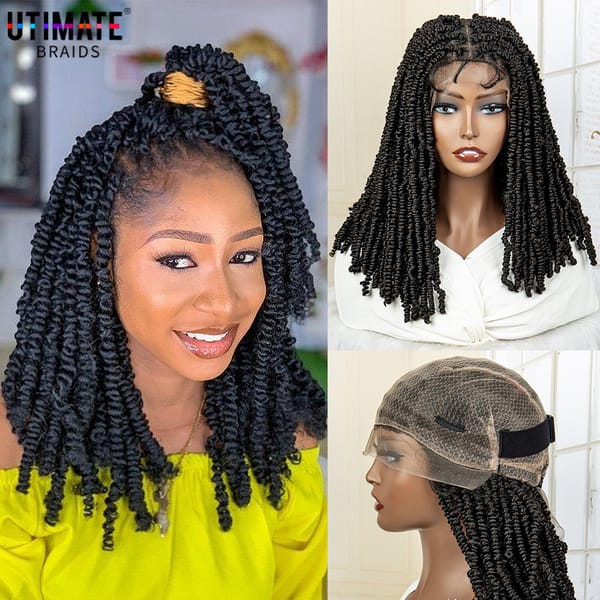 16 Inches Bob Twist Braided Wigs Synthetic Full Lace Knotless Box Braids Wig for Women with Baby Hair Lace Frontal Braiding Wig