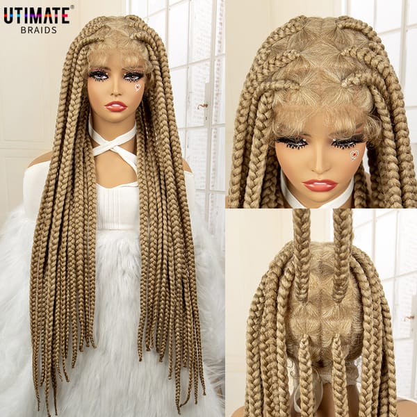 Long Synthetic Afro Braided Wig Full Lace Braid Wig for Black Women Cornrow Braided Wigs with Baby Hair 32 Inch Knotless Wigs
