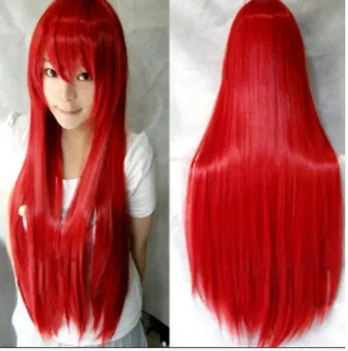 80cm Cartoon Red Long Straight Girl Wig For Women’s Christmas Halloween Cosplay Costume Party Hair Wigs
