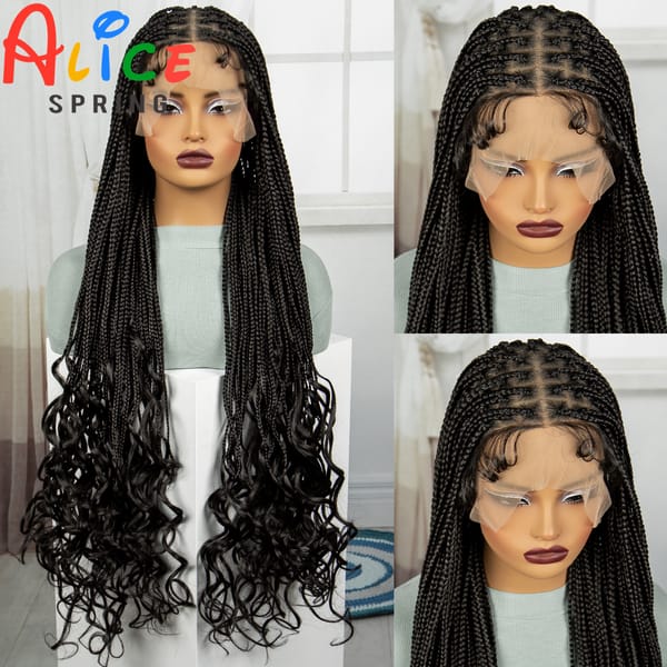 36 Inch Synthetic Full Lace Wigs Natural Knotless Box Braided Wigs Curly Lace Front Braided Wigs for Black Women with Baby Hair