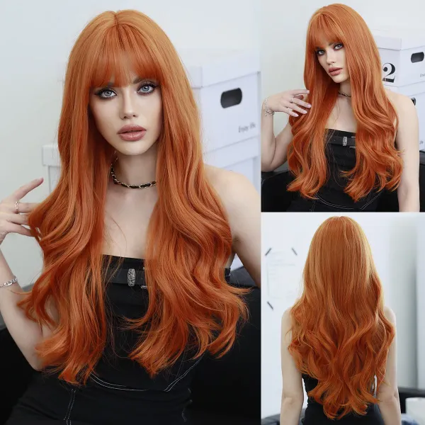 26“ Long Omber Orange yellow Wavy Women’s Cosplay Hair Wig  for Halloween Christmas Anime Wigs