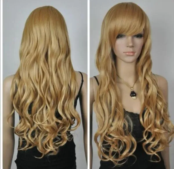 New Fashion Blonde Sexy Women Long Curly Cosplay Hair Wigs
