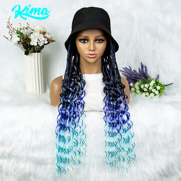 24 Inch Braided Wigs With Bucket Hat Synthetic Gradient Braiding Hair Machine Made Afro Dreadlocks Curly Hair Wig