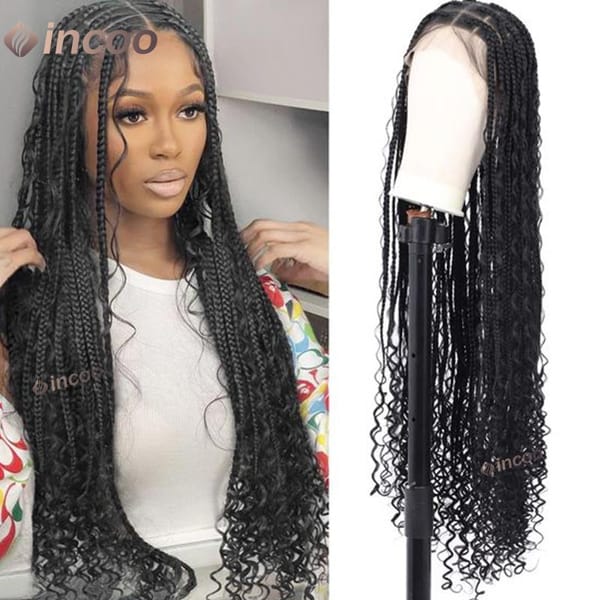 Braided Hair Long 32 Inch Synthetic Blonde Curly Goddess Locs Cornrows Wigs Full Lace Front Wigs Braided Hair for Boho Braids