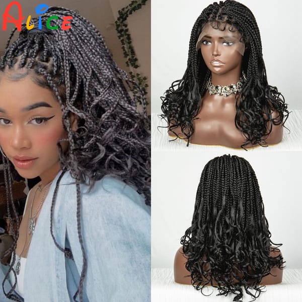 Synthetic Lace Front Braided Wig Square Knotless Box Braids Wig Short Crochet Braiding Hair for Women Pre Plucked with Baby Hair