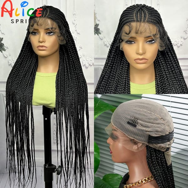 34 inch Cornrow Braided Wigs Synthetic Full Lace Braids Wig With Baby Hair  Lace Frontal Braiding Hair Wigs for Black Women
