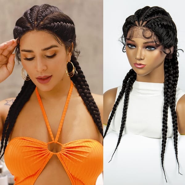 Synthetic Cornrow Braiding Wigs for Women with Baby Hair Natural Color Handmade Braided Braids Wig Lace Front Double Dutch Braid