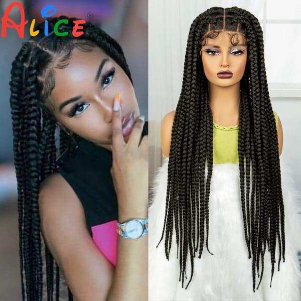 Synthetic Full Lace Braided Wigs Knotless Twist Braids Wigs for Black Women Straight Lace Front Braided Lace Wig with Baby Hair
