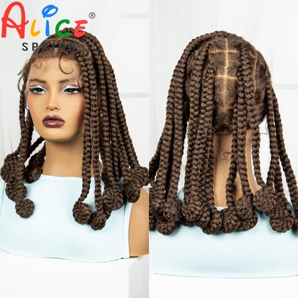 1B-30 Color 14 Inch Synthetic Bantu Braided Wigs Transparent Full Lace Hair Wigs Knotless Box Braids with Baby Hair for Women