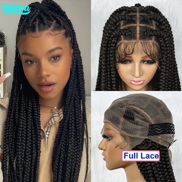 Full Lace Braided Wigs for Black Women Cornrow Braids Synthetic Lace Front Wig Big Square Knotless Box Braids Wig With Baby Hair