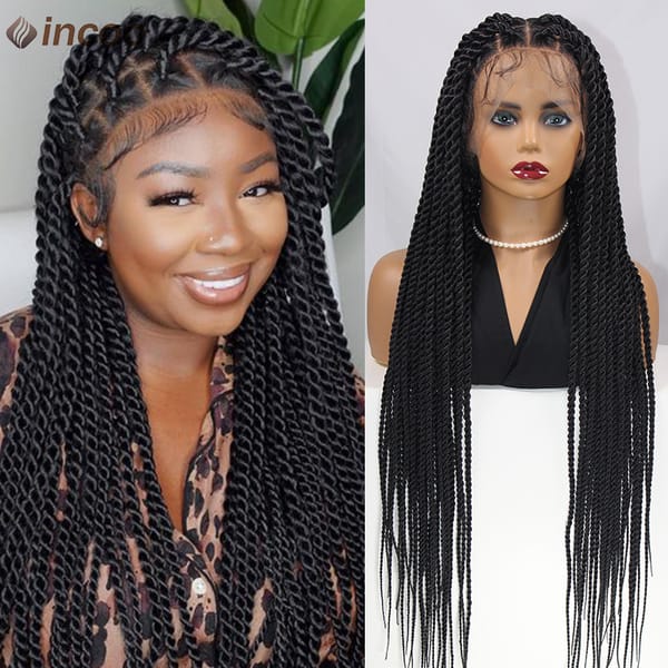 Incoo Long 36'' Senegalese Twist Braided Lace Front Wig Large Square Knotless Box Braids Wig With Baby Hair Synthetic Braids Wig