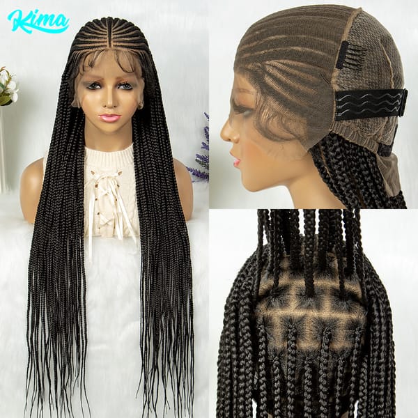 KIMA Full Lace Braided Wig Cornrow Box Synthetic Lace Front Wigs for Africa Women Men Braids Wig with Baby Hair Braiding Wigs