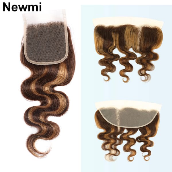 P4/27 Highlight Human Hair Lace Closure Body Wave Ombre Brown Blonde Highlight  13x4 Lace Frontal 4x4 Body Wave Lace Closure