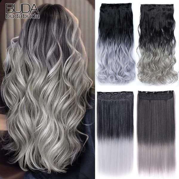 Long Straight Curly One Piece 5clips Clip-in Extensions 22Inch Heat Resistant Hairstyles Colour Mix Blonde Hair Piece For Women