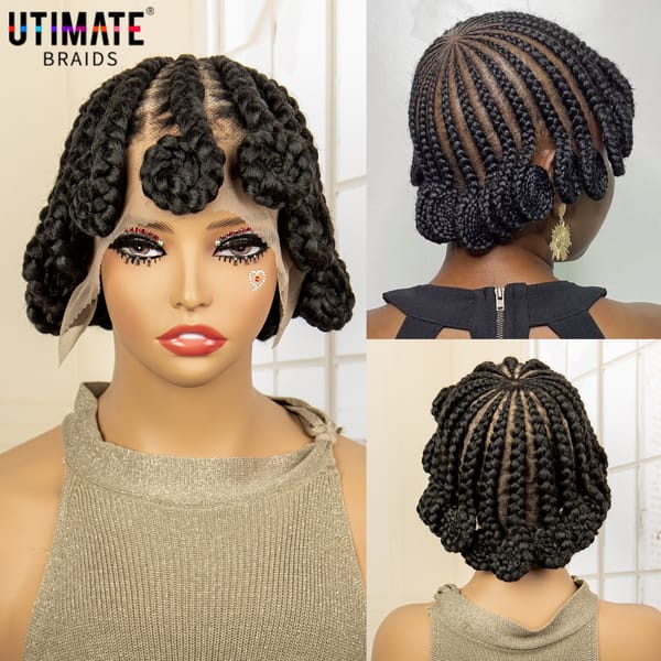 Synthetic Full Lace Handmade Cornrow Braids Wigs with Baby Hair Twist Brading Wig Afro Bantu Braided Wigs for Black Women