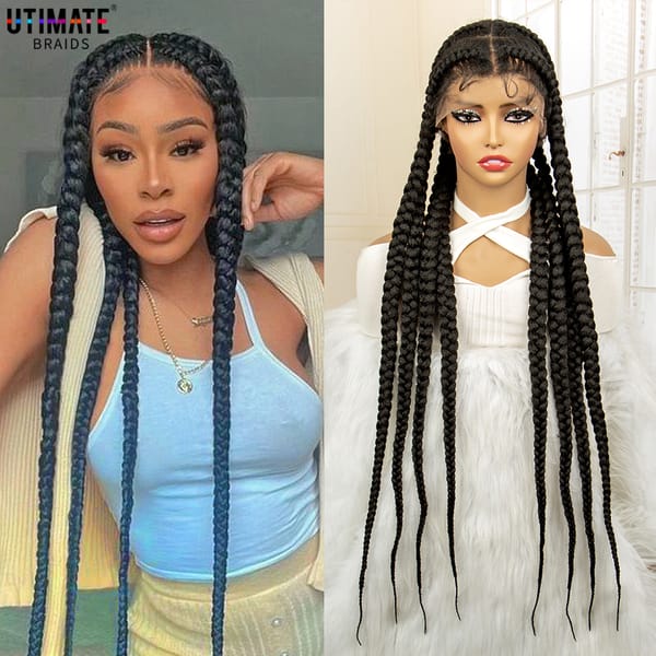 34 inches Synthetic Full Lace Braids Wig for Black Women Cornrow Braided Wig Lace Frontal Box Braiding Wig with Baby Hair