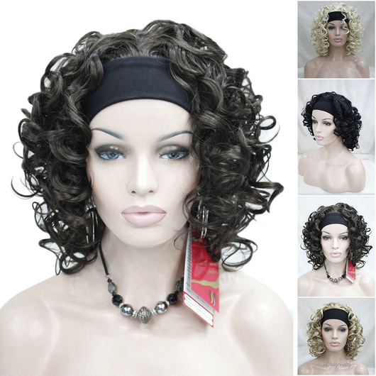 Charm Women Spiral Curls 3/4 Half Full Wig Headband Natural Hair Wigs Cosplay