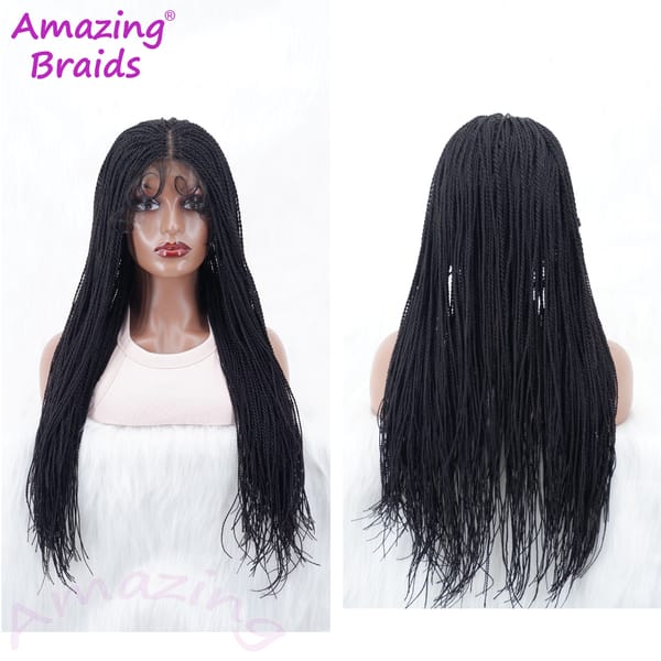 26" 13X3 Lace Synthetic Knotless Box Braided Wigs for Black Women Twisted Braids Lace Frontal Black Cornrow Wig with Baby Hair