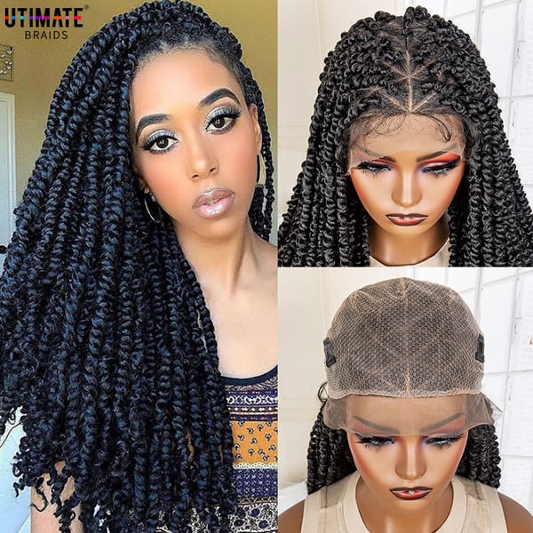 Synthetic Full Lace Box Braided Wigs Black 26 Inches Knotless Twist Braiding Wigs with Baby Hair for Afro Black Women