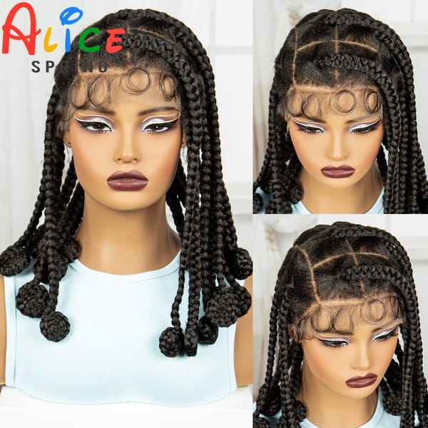 Natural 14 Inch Synthetic Bantu Braided Wigs Transparent Full Lace Hair Wigs Knotless Box Braids with Baby Hair for Black Women