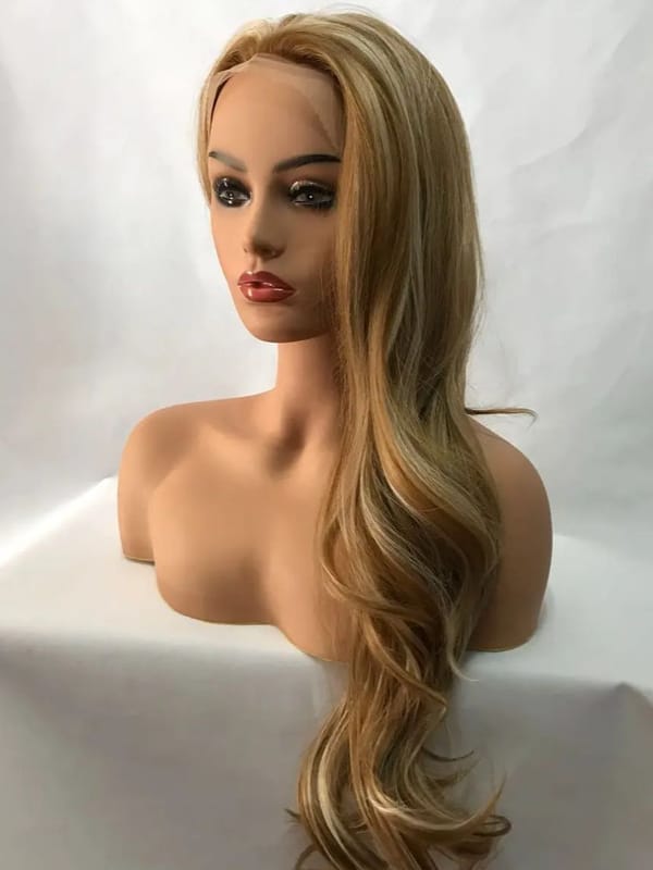Long Blonde Wavy  Hair Loose Transparent Lace with Bangs Natural Wavy Women Daily Use Wig