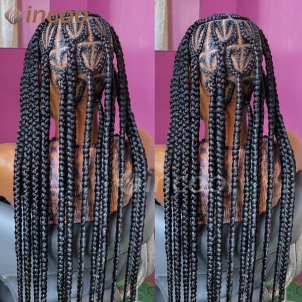 Synthetic Box Braided Wigs Heart Shaped Square Knotless Braided Wigs for Women Full Double Lace With Baby Hair Lace Braided Wigs