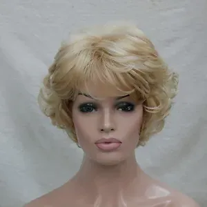 Women's Wig Wavy Curly Golden Blonde mix blonde Short Synthetic Hair Full Wig