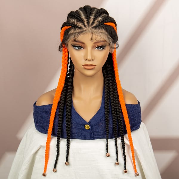 Orange Highlight Synthetic Braided Wigs Cornrow Braided Wigs Full Lace Braiding Hair Wigs Natural Color Wig with Baby Hair