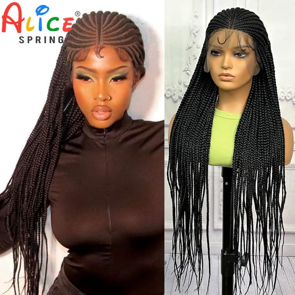 32 Inch Synthetic 13x9 Lace Front Cornrow Braided Wigs With Baby Hair Natural Knotless Braided Lace Hair Wigs for Black Women