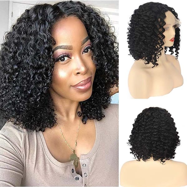 Women's Sexy 12“inch Medium Short Black Handmade Front lace Curly Synthetic human Hair Party Costume wigs