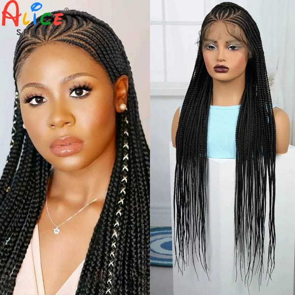 36 Inch Knotless Cornrow Braided Wigs Synthetic Full Lace Braiding Hair Wigs for Black Women Handmade Braids Wigs With Baby Hair