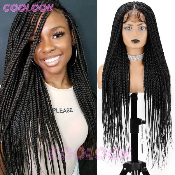 36 inch Synthetic Full Lace Braided Wigs Cornrow Knotless Braided Wigs Small Box Braids Lace Front Wigs African Square Hair Wigs