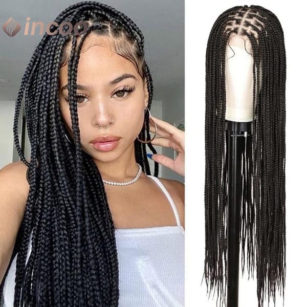 Synthetic Full Lace Braided Wigs Straight Knotless Box Braids Wig for Black Women Transparent Lace Frontal Braiding Hair Wigs