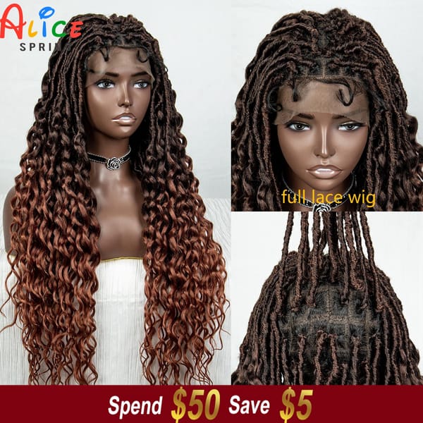 Full Lace Synthetic Braided Wig Crochet Hair for Black Women 28 Inches Water Wave Lace Frontal Braiding Wig with Baby Hair