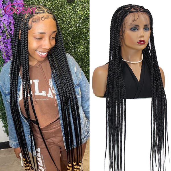 36'' Synthetic Full Lace Braided Wig Cornrow Braids Lace Front Wig For Black Women Knotless Heart Box Braid Lace Wig Baby Hair