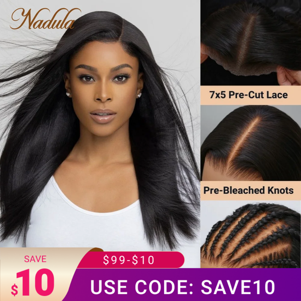 Nadula Hair 7x5 Bye Bye Knots Wig Pre Cut Lace Closure Wig Straight Wear Go Gluless Wig Pre-plucked Hairline Bleached Knots Wig
