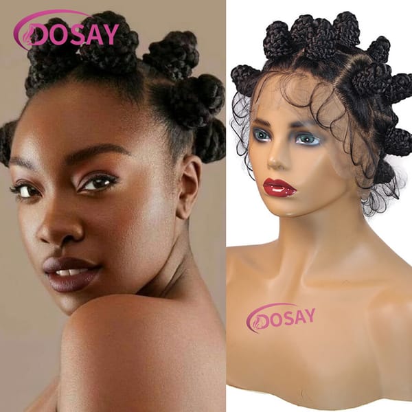 16" Bantu Braid Synthetic Wig Full Lace Front For Black Women Braided Wig With Baby Hair Knotless Box Braided Wig Faux Locs