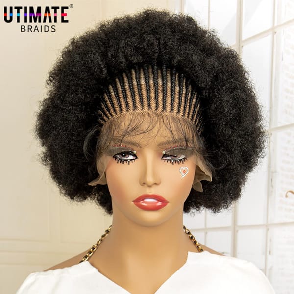 13x6 Lace Frontal Synthetic Cornrow Braiding Wig with Baby Hair for African Women Afro Kinky Curly Braided Wigs for Black Women