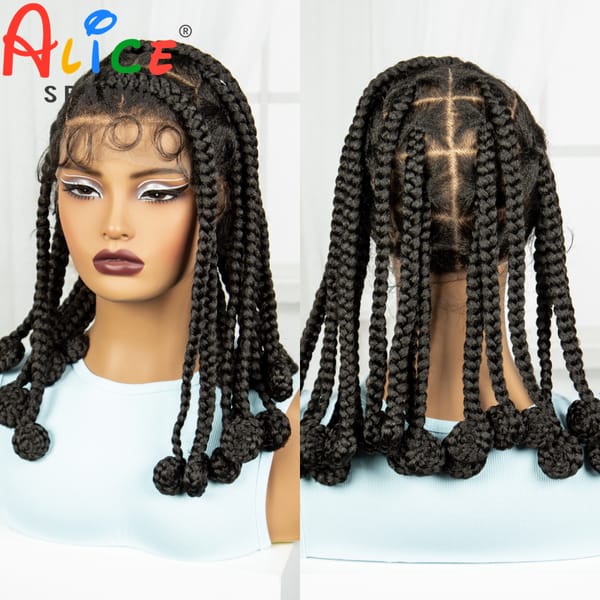 14 Inch Natural Synthetic Bantu Braided Wigs Transparent Full Lace Hair Wigs Knotless Box Braids with Baby Hair for Black Women