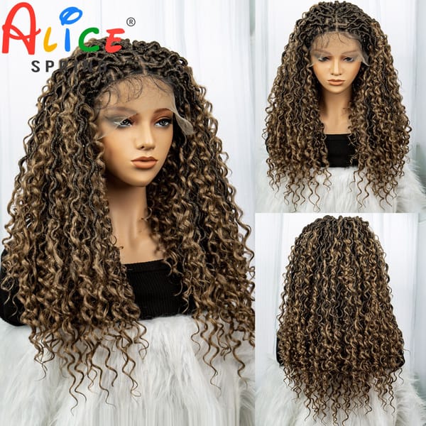 Curly Synthetic Wigs for Black Women Ombre Goddess Faux Locs Braided Wigs with Baby Hair Locs Twist Crochet Curls Braids Wigs