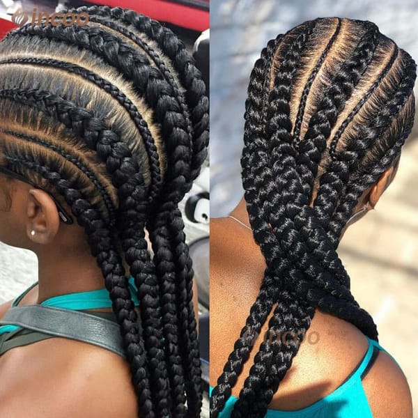 36" Synthetic Full Lace Frontal Wigs For Women Cornrow Braided Wigs With Baby Hair Wig Braide African Jumbo Knotless Braid Wig
