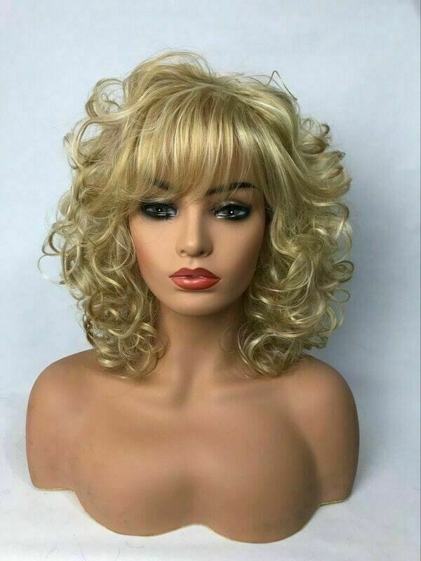 Women Ladies Blonde Long Curly Wigs Natural Wavy Synthetic Hair Cosplay Full Wig