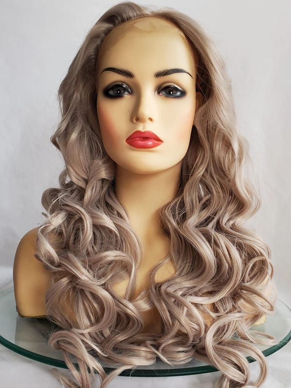 Long Platinum Curly Transparent Lace Synthetic Hair Women Curly  Wig Heat Resistant Fiber