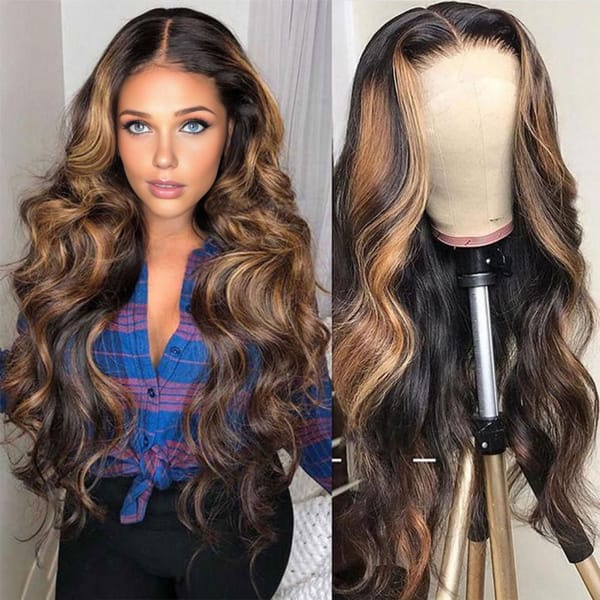 Long Straight Wig Middle Part Natural Silky Heat Resistant High Temperature Fiber Highlight Long Curly Synthetic Fake Hair Wigs