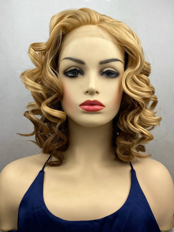 Short Natural Blonde Curly Transparent Lace Synthetic Hair  with Bangs Women  Wigs