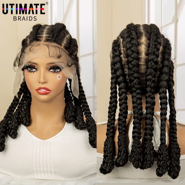 Full Lace Braided Wigs Synthetic Cornrow Box Braids Wigs for Black Women Lace Frontal 16 Inches Braiding Wig with Baby Hair