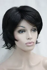 pretty and cute fashion black short wavy lady' wigs synthetic hair full wig