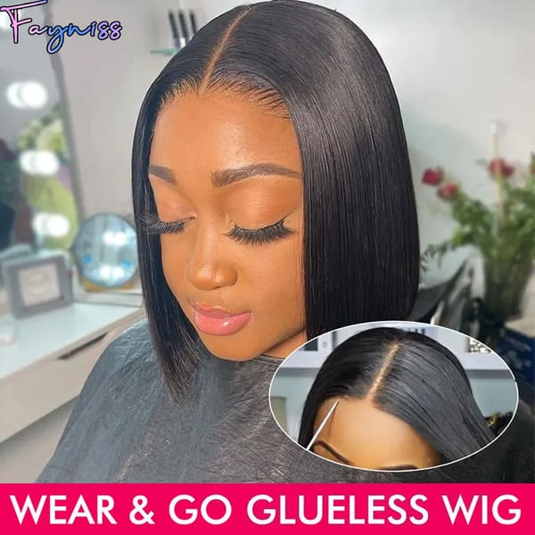 Fayniss Wear and Go Glueless Short Straight Bob Wig 4x4 Lace Closure Wigs Pre Plucked  Brazilian Human Hair with Baby Hair